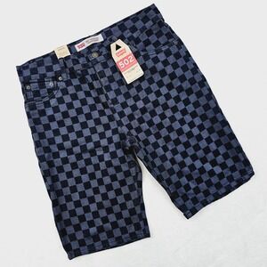 NEW Levi's 502 Regular Taper Shorts Boys 20 W30 Navy Black Checkerboard Denim